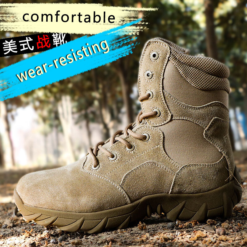 American Battle Boots Anti-Suede Bull Leather Combat Boots Man Outdoor Training Boots For Training Boots Desert Boots Tactical Boots Spring Breathable