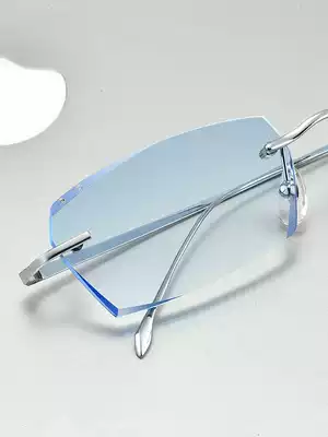 With finished frameless myopia glasses frame men's and women's big faces, pure titanium trimming, color flat light eyes have degrees of anti-blue light
