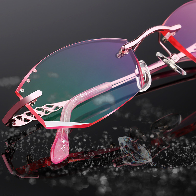 Glasses frame for female myopia glasses without frame cut edge Korean version wave with lens finished product radiation color changing mirror
