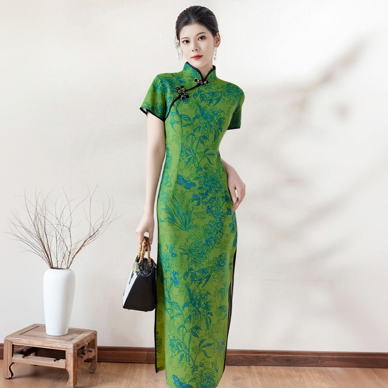 Green Bamboo 2025 Summer Improved New Style Cheongsam for Young Women, Elegant Chinese Style High-End Dress Green Bamboo 2025 Summer Improved New Style Cheongsam for Young Women, Elegant Chinese Style High-End Dress