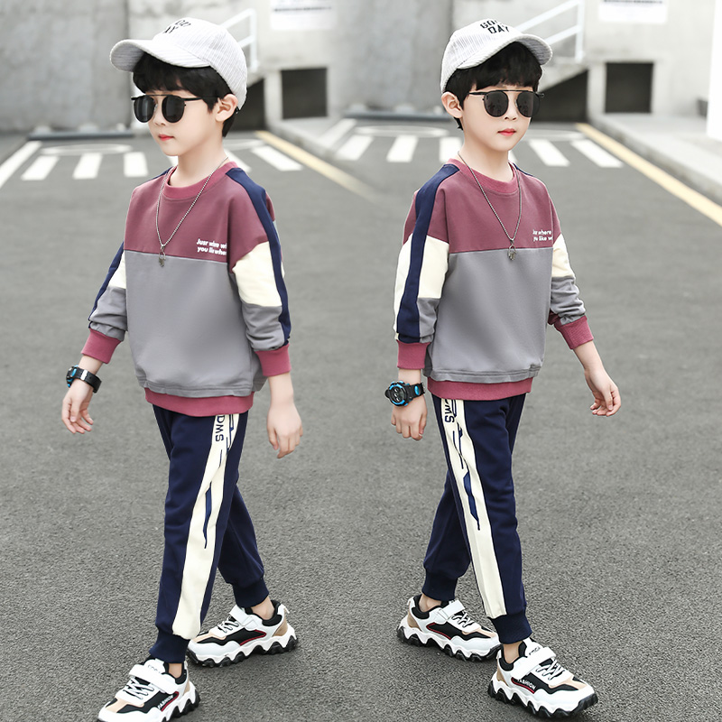 Boy's spring clothing suit 2022 The new foreign school Children's Children's Spring and Autumn Season Primary School Children's Methodist Two Sets Tide