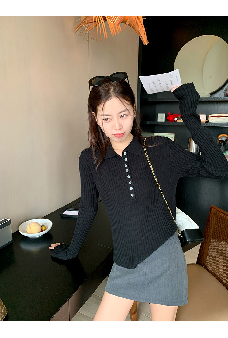 한 부서 POLO 칼라 긴팔 인사이드 가져 가라. 니트 스웨터 여성 몸매 가꾸기 기본 셔츠 외부 가져 가라. 이른 가을 착용 잡아라. 의류 상세 이미지 22