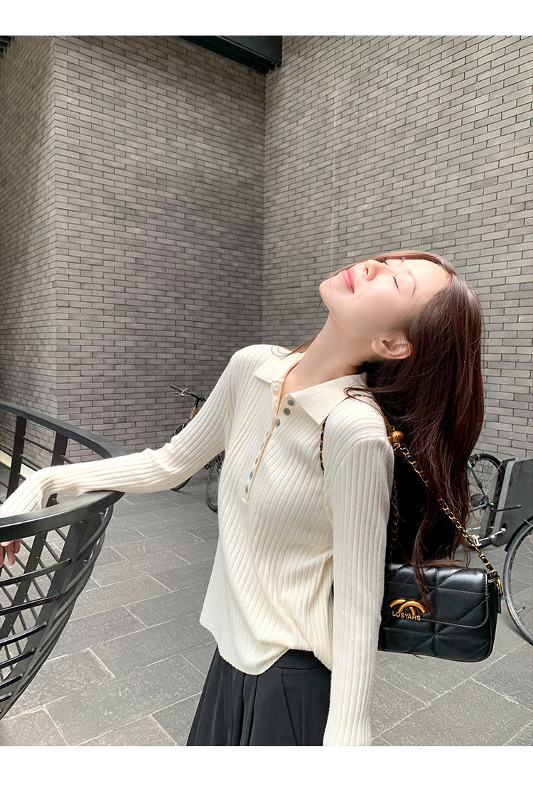한 부서 POLO 칼라 긴팔 인사이드 가져 가라. 니트 스웨터 여성 몸매 가꾸기 기본 셔츠 외부 가져 가라. 이른 가을 착용 잡아라. 의류 상세 이미지 29