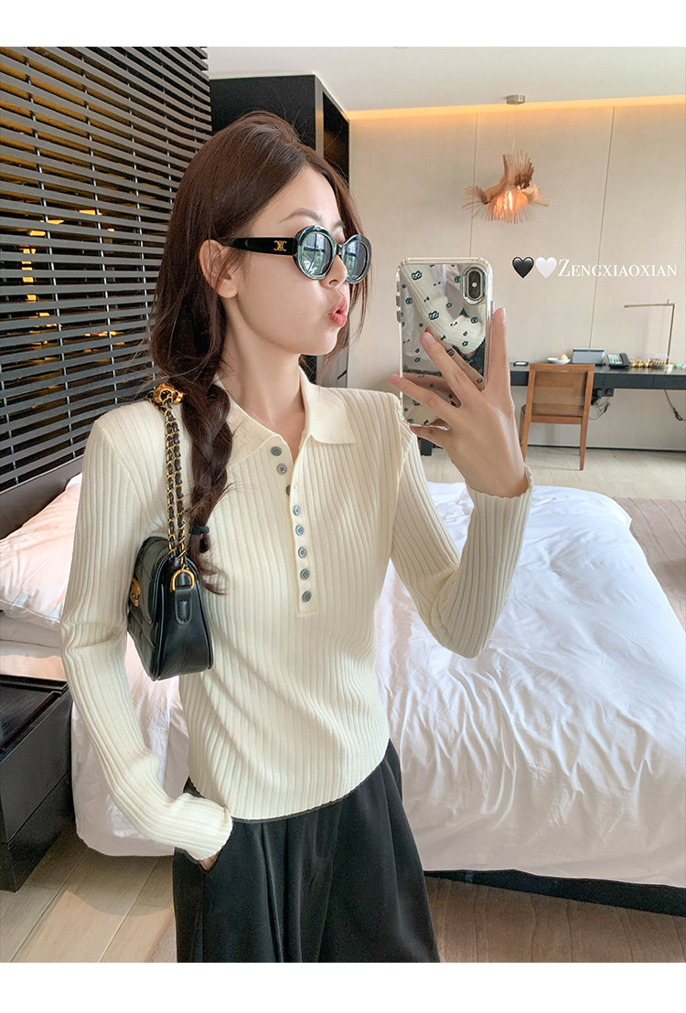 한 부서 POLO 칼라 긴팔 인사이드 가져 가라. 니트 스웨터 여성 몸매 가꾸기 기본 셔츠 외부 가져 가라. 이른 가을 착용 잡아라. 의류 상세 이미지 18