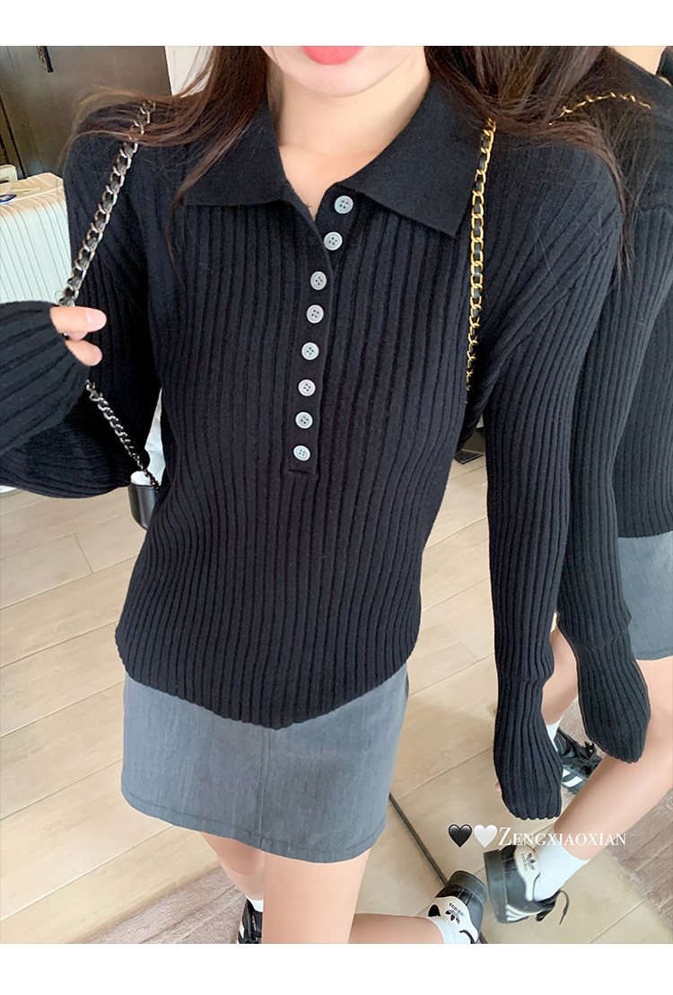 한 부서 POLO 칼라 긴팔 인사이드 가져 가라. 니트 스웨터 여성 몸매 가꾸기 기본 셔츠 외부 가져 가라. 이른 가을 착용 잡아라. 의류 상세 이미지 15