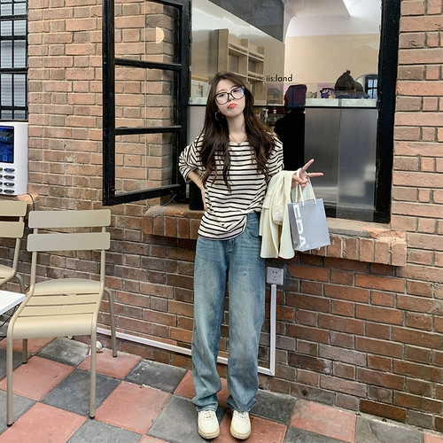 曾小咸 Летний базовый приятный телу лонгслив, в корейском стиле, оверсайз