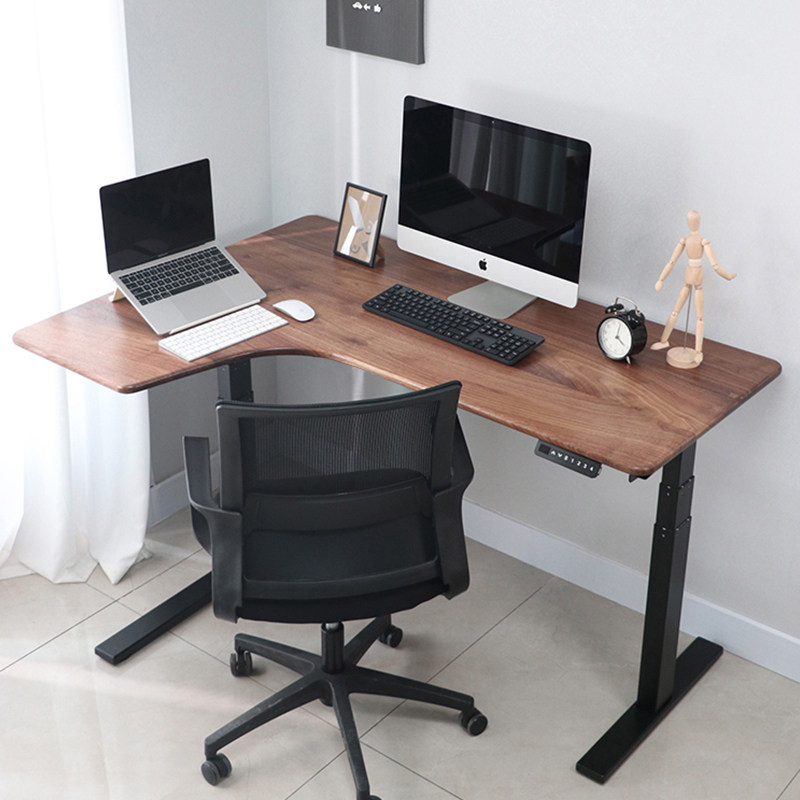 (Table) corner intelligent electric lifting table solid wood l type computer customized standing office study corner table 