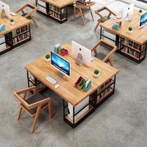 LOFT industrial style solid wood computer desk 4-person staff desk simple and modern office desk and chair combination
