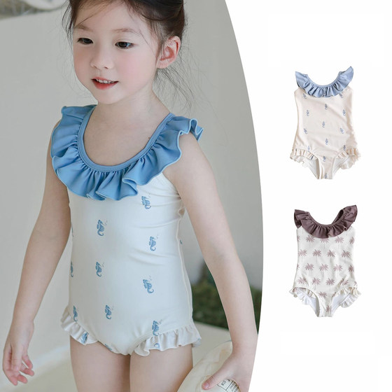 
2025 new girls one-piece swimsuit lace baby girl anti-chlorine sun protection swimsuit vest girl seaside swimsuit