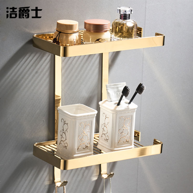 European-style gold all-copper single-layer square basket bathroom hardware pendant shower gel cosmetic rack storage rack