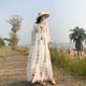 Summer plus sizes dress women's long-sleeved dress white dress seaside beach travel ຜ້າຝ້າຍ linen ພັກຫາດຊາຍວ່າງ