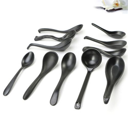 A5 Melamine imitation porcelain black spoon restaurant commercial home plastic imitation porcelain long handle hook spoon spoon