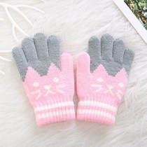 Childrens gloves thin 3 baby 4 child 5 boy 6 girl 7 Student autumn and winter warm cute five finger gloves 8 years old
