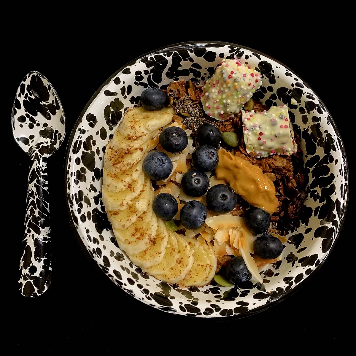 Korea ins same style splashed ink retro enamel one-person meal tableware set oatmeal bowl milk mug spoon