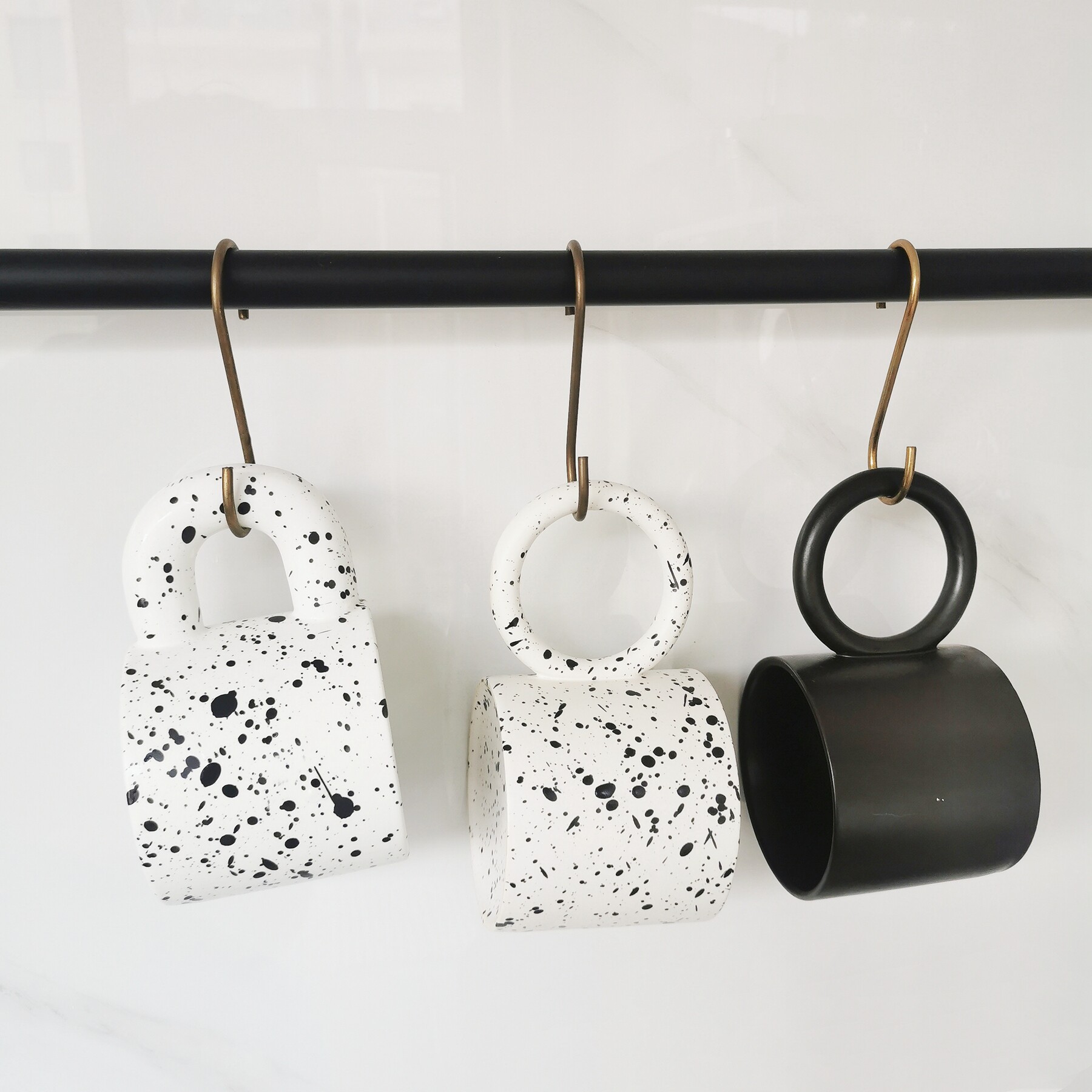 Ceramic mug Nordic ins style Korean niche creative coffee cup geometric ring handle birthday gift