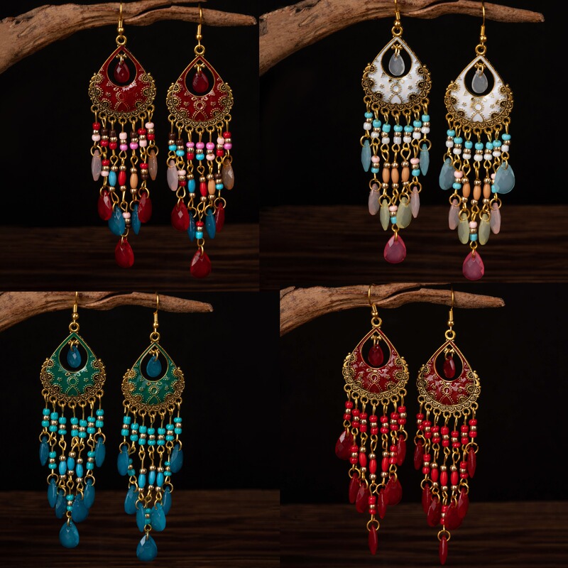 Retro Ethnic Style Bohemian Tassel Earrings New Chinoiserie Holiday Style Exaggerated Atmosphere Ear Clips for Women Without Pierced Ears