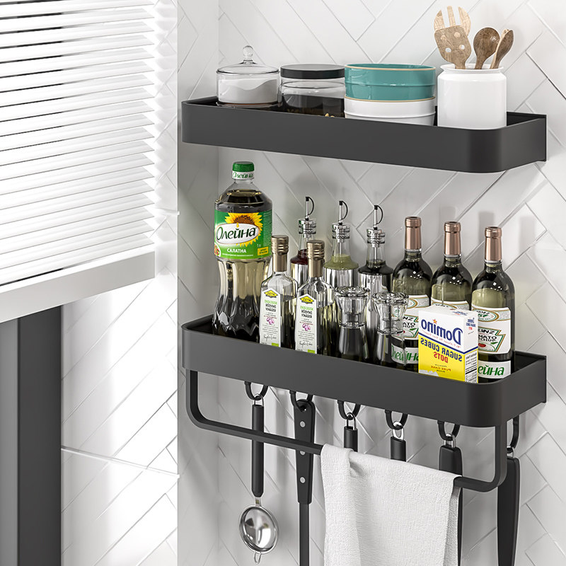 Household condiments seasoning kitchen rack wall-mounted punch-free condiment storage supplies artifact rack wall