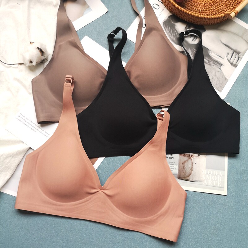 One piece seamless bra without rims ultra-thin jelly strip comfort bra women's jelly strip glossy push-up bra