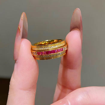 999 pure gold rainbow gradient gold fortune ring gold ring light luxury fashion exquisite versatile gift for your girlfriend