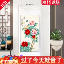 Peony picture hanging painting flower blossom rich middle hall living room Chinese painting porch decoration painting vertical Chinese style fine brush flower bird scroll