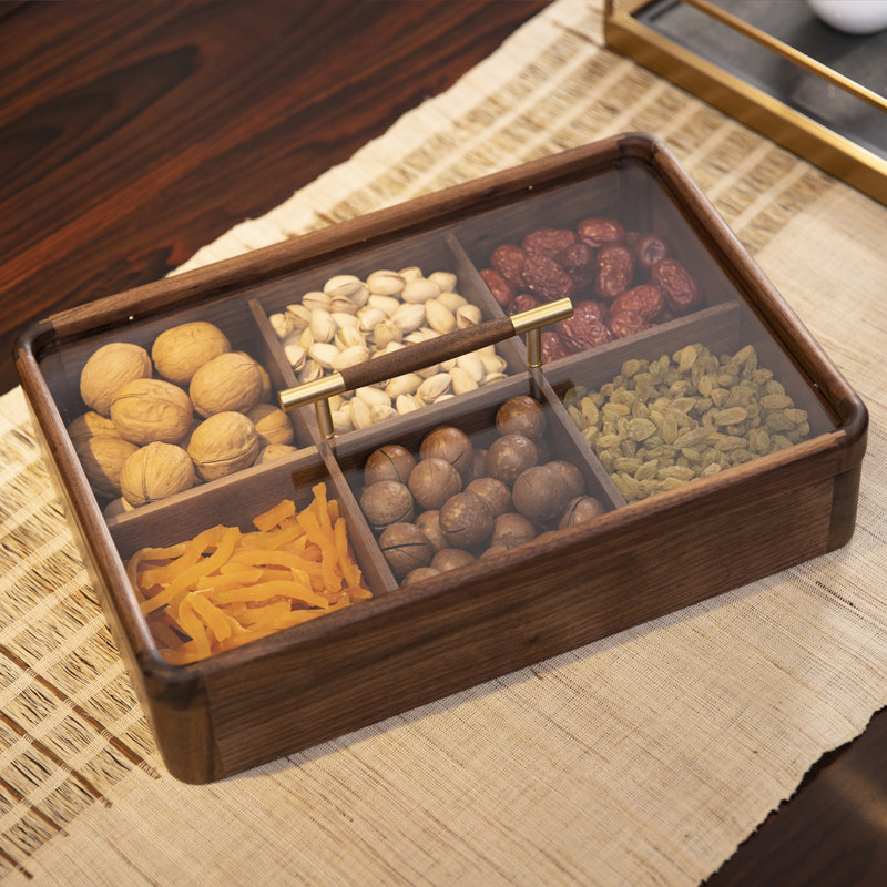 Black walnut solid wood new Chinese candy box living room coffee table dried fruit box modern nut storage plate light luxury fruit plate