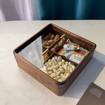 Walnut solid wood split box dried fruit tray tea table light luxury living room nut snacks fruit household with lid storage candy box
