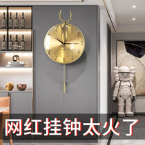 Nordic deer head wall clock living room fashion creative decorative clock home Modern simple personality light luxury atmospheric clock