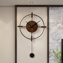 Solid Wood Spanish non-perforated wall clock living room creative light luxury home clock atmospheric Net Red fashion clock hanging wall