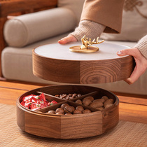 New Chinese double layer light luxury dried fruit plate household living room coffee table nut split storage box wooden rotating candy box