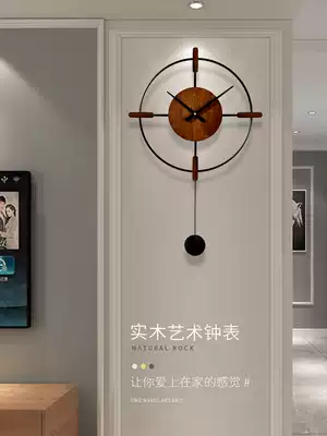Solid wood Spanish punch-free wall clock living room creative light luxury household watches atmospheric net red fashion clock wall hanging