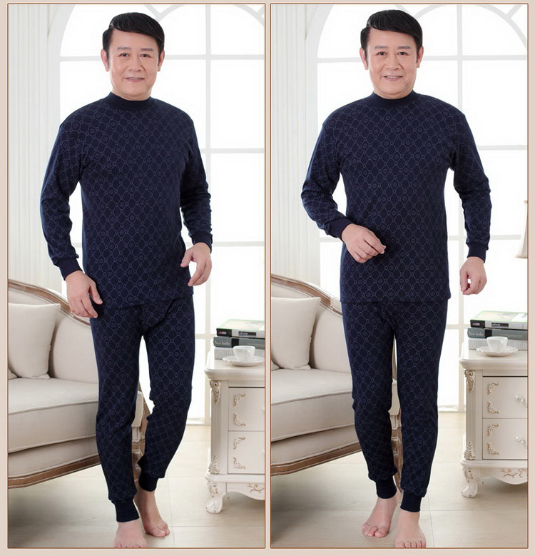 Trung niên và già cotton tròn cổ đồ lót nam thiết lập mùa thu và mùa đông kích thước lớn cơ sở quần áo mùa thu quần dài áo len cha - Phù hợp với nóng lên đồ ngủ nam