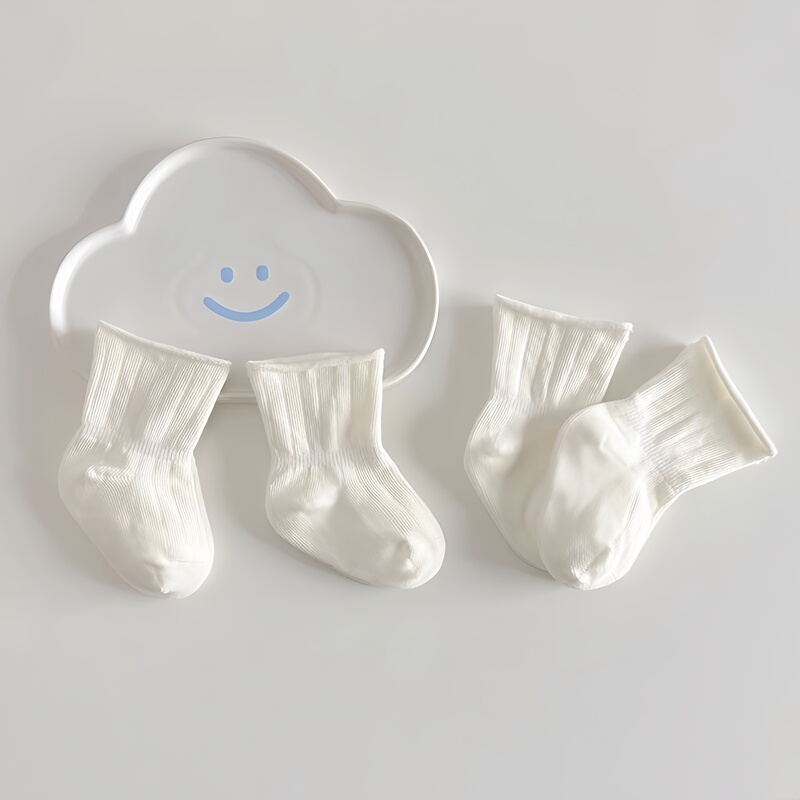 Japanese Newborn Baby Socks for Chubby Babies 0-3 Months, White Seamless Loose Socks That Don'T Tighten the Legs, Mid-Calf Socks
