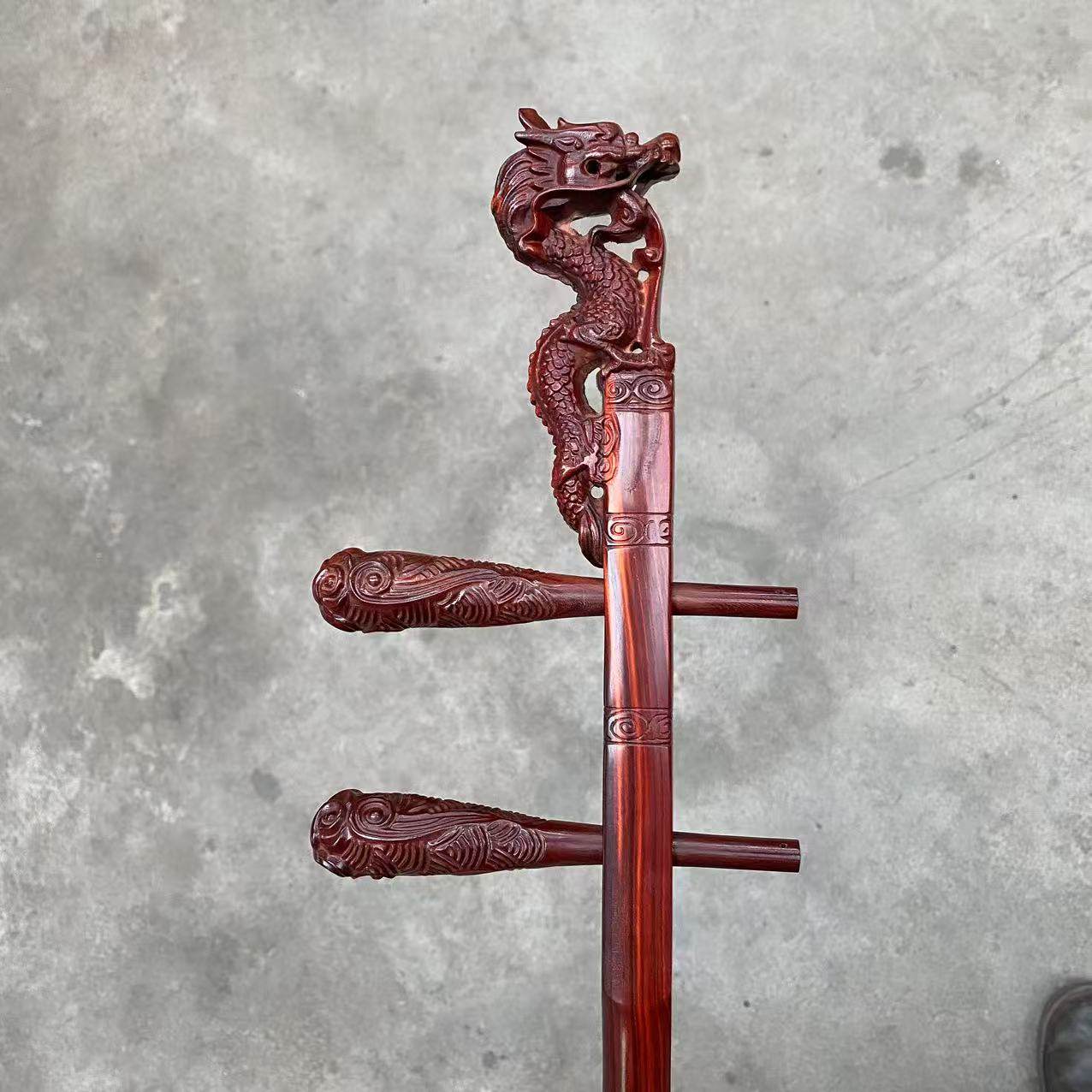 新款龙头越胡专业演奏神器！非洲小叶紫檀+全雕刻，音色绝了！-京二胡