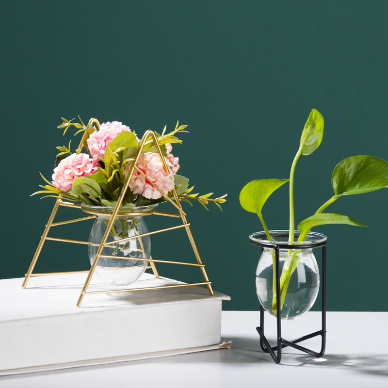 Creative hydroponic ins wind simulation plant glass bottle green plant small ornament potted living room indoor desktop decoration