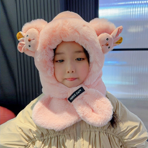 Детская зимняя шапка, флисовый удерживающий тепло шарф, ветрозащитная бархатная кепка для мальчиков, увеличенная толщина