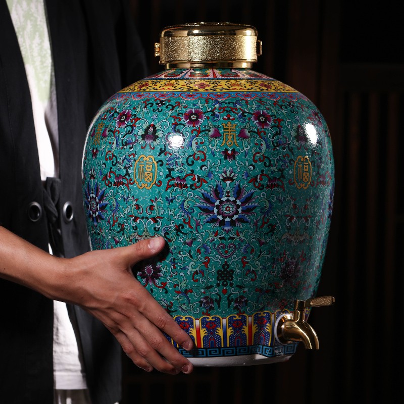 Jingdezhen Ceramic Bubble Wine wine Wine Bottle Wine Pot 10 catty 20 catty 50 catty with tap Domestic sealed vintage jar Wine Vat