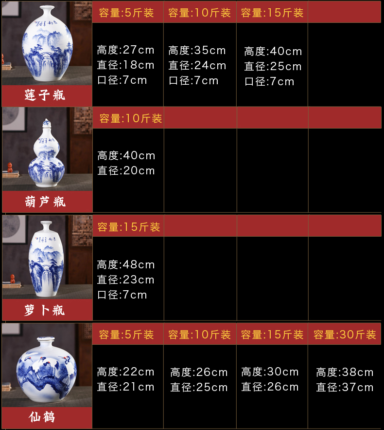 Jingdezhen ceramic hand - made mercifully bottle 5 jins of blue and white porcelain 10 jins 30 jins home wine pot seal wine jar