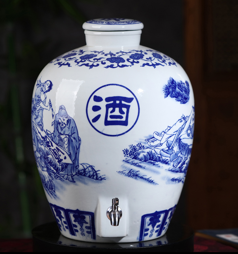 Jingdezhen ceramic jar blue seal it 10 jins of 50 pounds with leading mercifully bottle hip household jugs