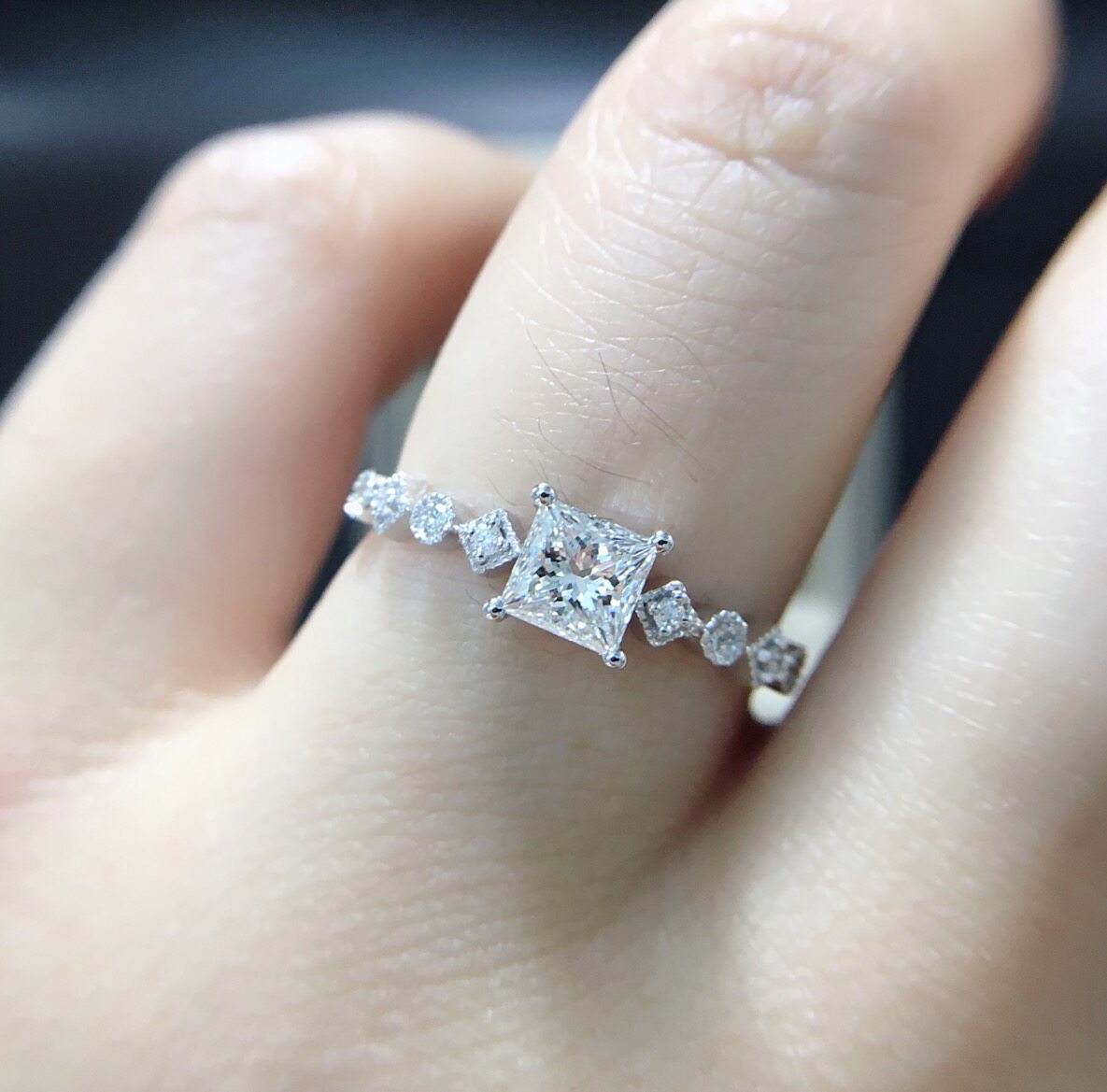 Princess Cut Diamond Ring Proposal Wedding Ring Custom Platinum Empty Holder Necklace