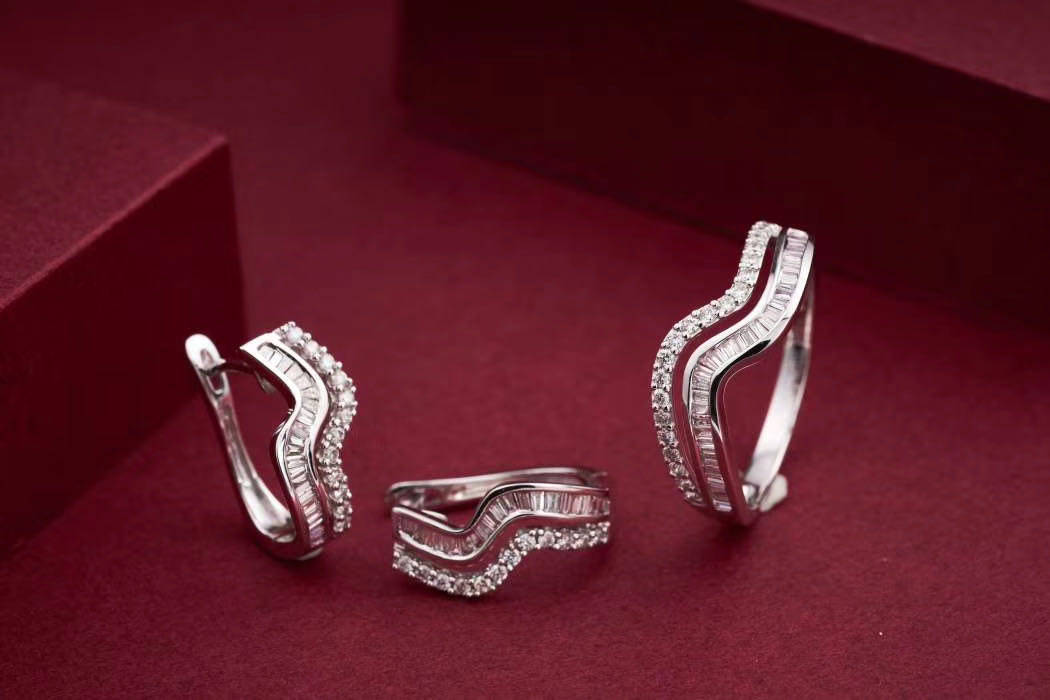 T-square S-shaped diamond ring Proposal wedding ring custom platinum empty holder necklace