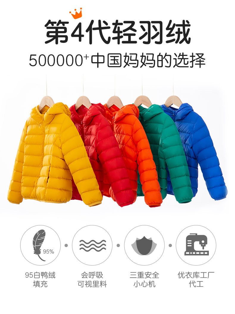 优衣库代工厂 高梵 儿童轻薄羽绒服 95%白鸭绒 图2