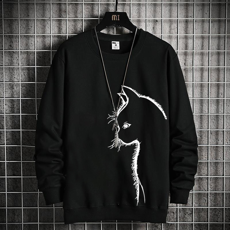 Fattened plus pullover long-sleeved t-shirt fat guy extra large loose large fat guy printed casual sweater_voghion.com