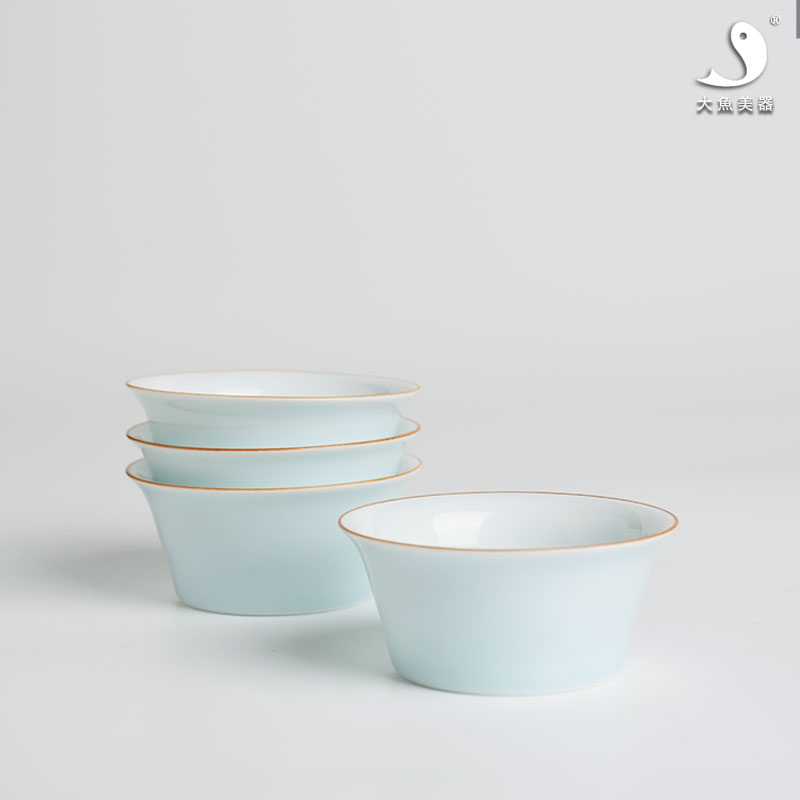 Big Fish Beautyware Ceramic Kung Fu Horseshoe Tea Cup Jingdezhen Hutian Shadow Green Glaze Personal Single Cup Pure Handmade New Product