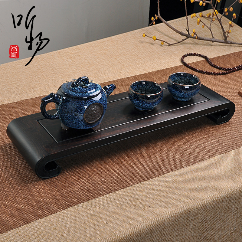 Mahogany carving craft gifts decoration ebony ornaments tea set base bracket rectangular stone head flowerpot Buddha statue base