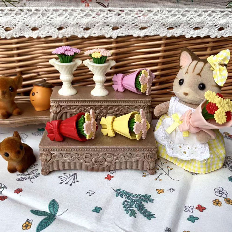 Sen's home wine doll house scene flocking Girl Toy model ornaments flowers hand bouquet accessories