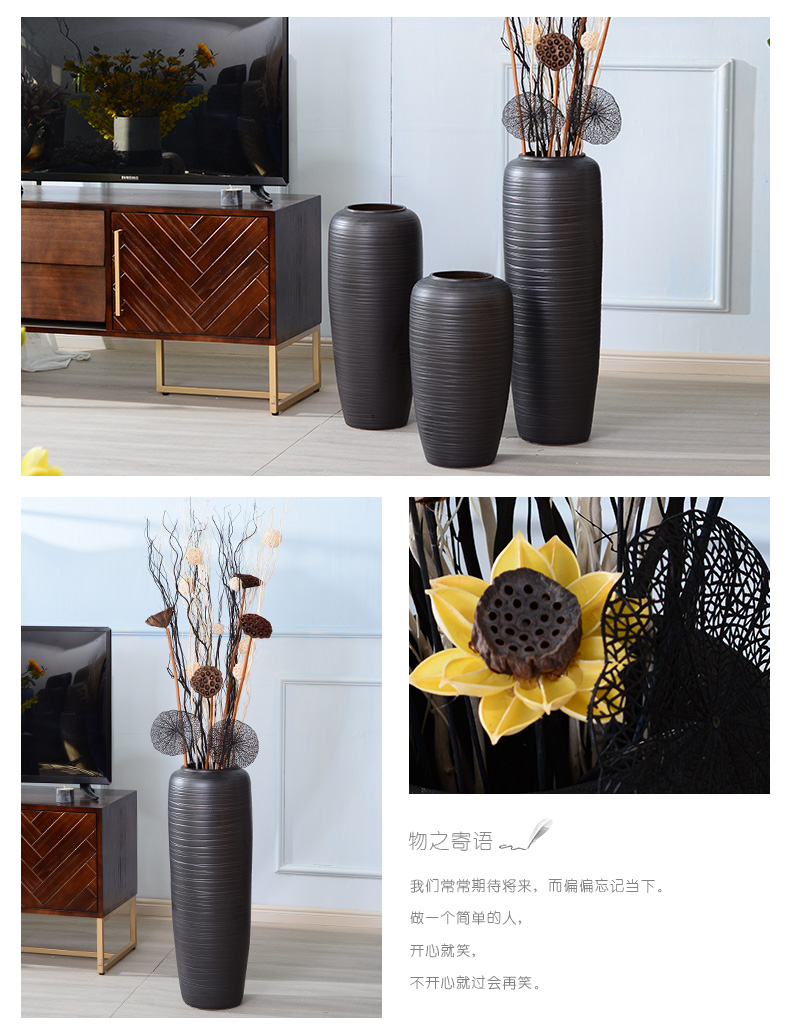 Black ceramic big vase Nordic contracted ins dried flowers decorative furnishing articles individuality creative light key-2 luxury ground wind flowers