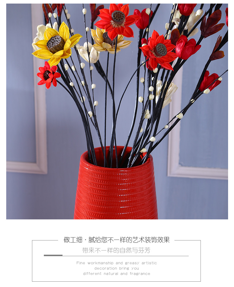 Living room festive red vase furnishing articles flower arranging large ground ceramic vases, Chinese red dried flowers suit