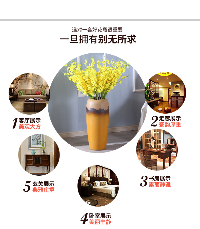 Creative kindergarten, lovely big yellow vase ceramic flower arranging dried flower bottle furnishing articles furnishing articles sitting room ground northern Europe