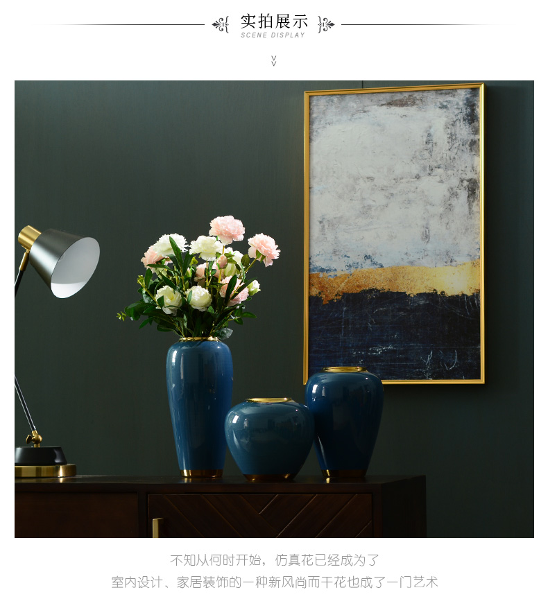 New Chinese style ceramic plug-in simulation flower art vase furnishing articles creative modern American household adornment flowers sitting room