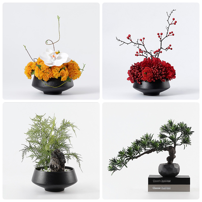 Living Room Emulation Plant Flower Art Pomegranate Rohan Fake Flowers Green Plant Flowers Potted Flowers Potted Flowers Potted New Chinese Greet Guests Pine Bonsai Pendulum